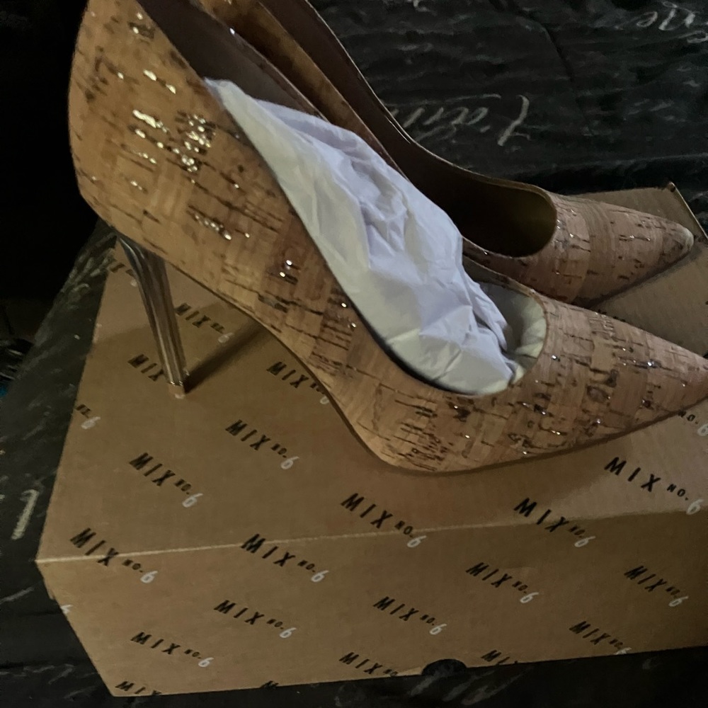 Mix 6 Silver Natural Multi Forest Cork clear heels Stiletto brand new in box - Picture 4 of 4
